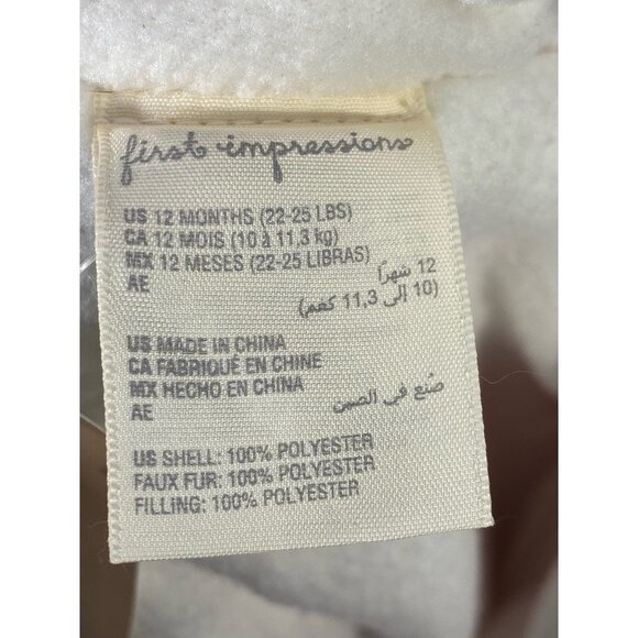 First Impressions Girls Puffer Jacket Pink Fur Trim Hodded Long Sleeve Zip 12M - Picture 6 of 6